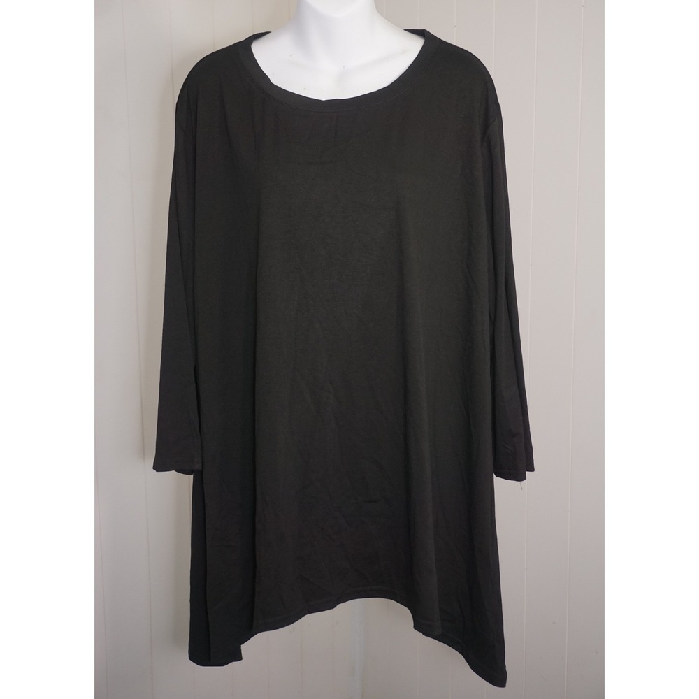 Ofeefan 3XL Black Long Sleeve Tunic Top Asymmetrical Hem